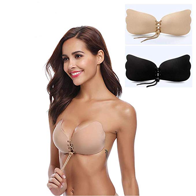 Invisible Sexy Adhesive Bra 1and 2 Pack Strapless Silicone Push-up with Drawstring Bras
