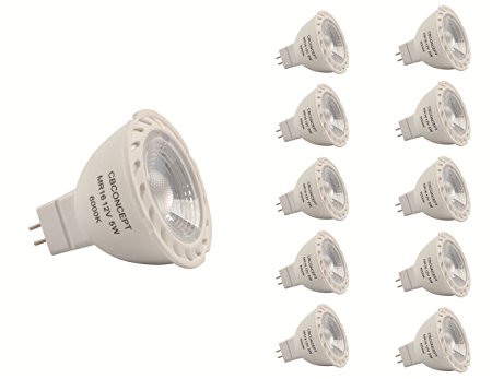 CBConcept® 10-Pack, 5 Watt, 450 Lumen, MR16 GU5.3 LED Bulb, Pure White 6000K, 50W Halogen Bulbs Equivalent, 36° Beam Angle, 12 VAC/DC, Not Dimmable,Recessed Lighting,Track Lighting,Spotlight,LED Light
