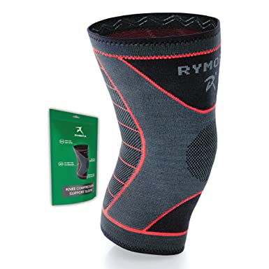 Rymora Knee Brace for Men & Women - Knee Sleeve for Weightlifting, Workout and Running - Compression Sleeves to Provide Discomfort Relief - Large, Grey