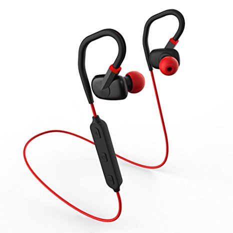 Bluetooth Headphones, UVOKS Sweatproof Wireless V4.1 Sport Stereo In-Ear Noise Canceling Earbuds Secure Fit Headset for Work Out 8 Hour Playing Time with Mic, Premium Bass Sound (red)