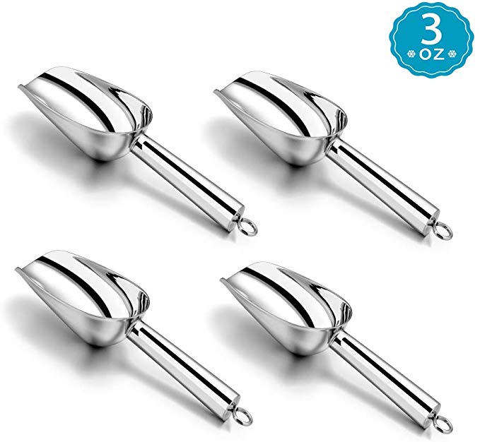 Mini Scoop Set of 4, P&P CHEF Stainless Steel Candy Sweet Ice Cube Scoop for Home Bar Buffet Wedding Canisters, Mirror Finish & Elegant Shape, Easy Clean & Dishwasher Safe - 3 Ounce