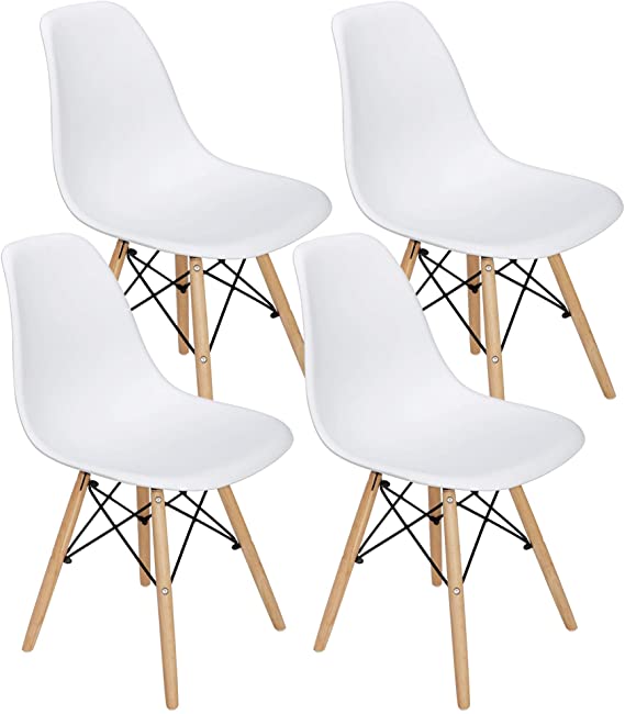 ZENY Set of 4 Modern Style Dining Chair, Shell Lounge Plastic Chair for Kitchen, Dining, Bedroom, Living Room Mid-Century Modern Side Chairs with Wooden Walnut Legs