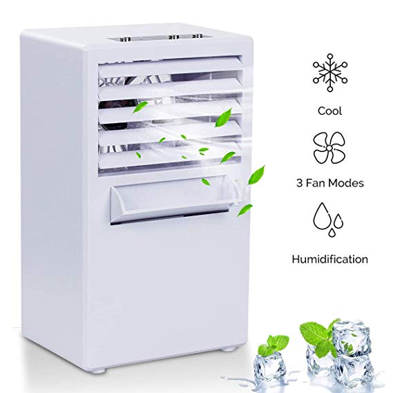Vshow Mini Portable Air Conditioner Fan,Personal Space Evaporative Air Cooler Swamp Cooling System Misting Humidifier Small Desktop Fan Table Fan- Third Generation White