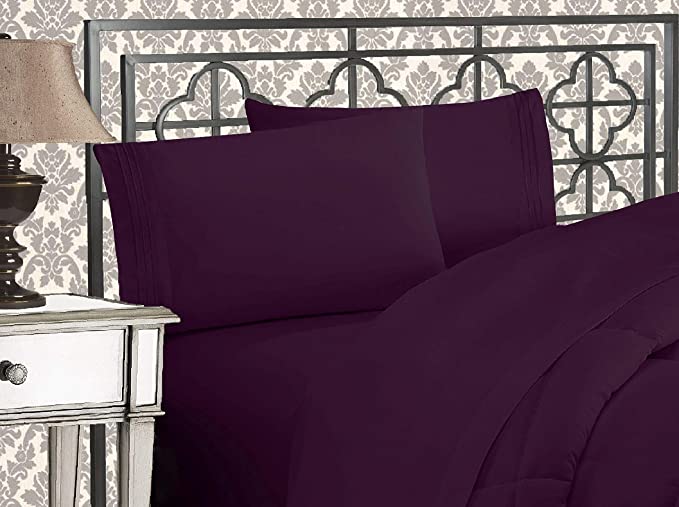 Elegant Comfort 1500 Thread Count Egyptian Quality 4-Piece Bed Sheet Sets, Queen, Deep Pockets, Purple