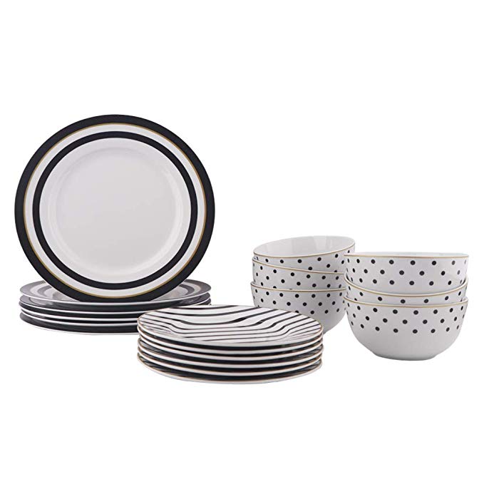 AmazonBasics 18-Piece Dinnerware Set - Modern Elegance, Service for 6