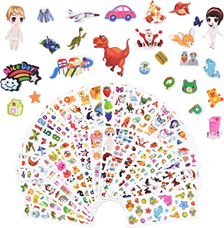 Vicloon 3D Stickers for Kids Toddlers, 38 Variety Sheets Puffy Stickers, 1000  Children Stickers for Party Rewarding Gifts Scrapbooking Including Animals Dinosaurs Santa Fruits Star Car and More