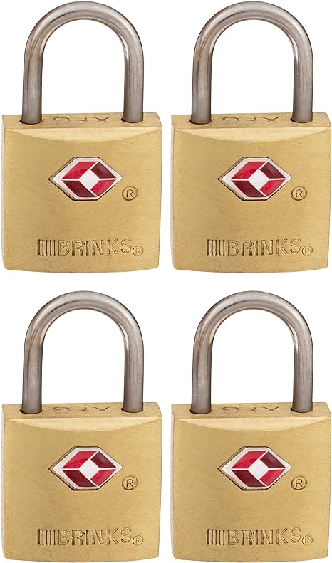 BRINKS - 22mm TSA Approved Solid Brass Keyed Travel Padlock, 4-Pack - Chrome Plated with Hardened Steel Shackle, TSA Approved Lock for Travel and Inspection