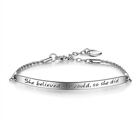 Engraved Message "She believed she could so she did" Inspirational Bar Bracelet, Women Jewelry, Graduation Gifts