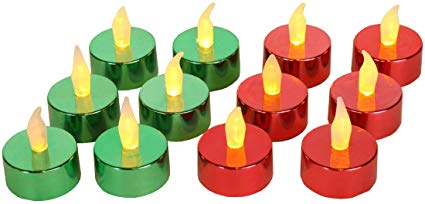 Home-X Flameless Tealight Votive Candles, Perfect for Holiday Parties and Decorating, Green and Red (Set of 12)