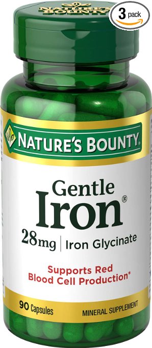 Natures Bounty Gentle Iron 28mg 90 Capsules Pack of 3