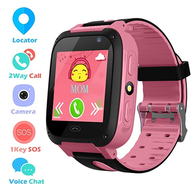 Kids Phone Smart Watch for 3-12 Year Boys Girls GPS/LBS Tracker Touch Screen SOS Anti-lost Camera Game Digital Wrist Sim Children Holiday Birthday Gift（Pink）