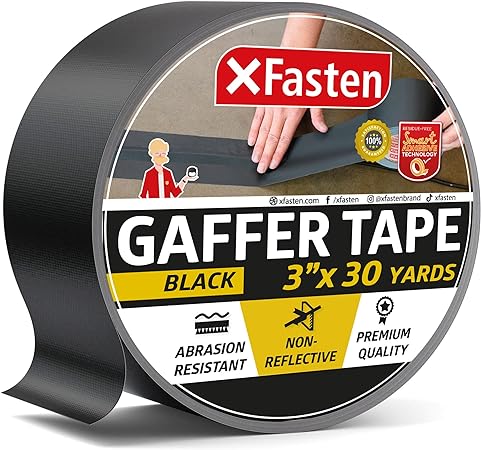 XFasten Multipurpose Black Gaffers Tape 3 Inch X 30 Yards, Pro Black Gaff Tape for Photography, Floor Gaffing Tape, Heavy Duty Matte Black Gaffer Tape, No Residue Tape, White Gaffers Tape Partner