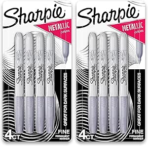 SHARPIE 39109PP Metallic Permanent Markers, Fine Point, Silver, 4 Count (Pack of 2)