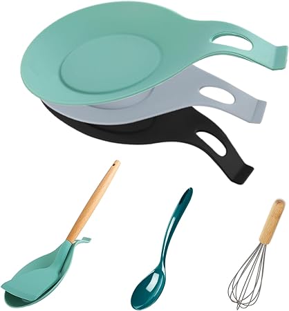 3PCS Silicone Spoon Rest, Kitchen Utensil Holders for Stove Top, Food Grade Heat Resistant Spoon Rest, Spatula Holder Ladle Holder for Kitchen Hotel Restaurant