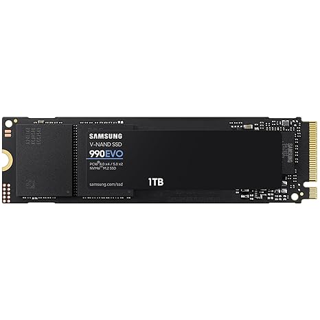 Samsung 990 EVO SSD 1TB, PCIe 5.0 x2 M.2 2280, Speeds Up-to 5,000MB/s, Upgrade Storage for PC/Laptops, HMB Technology and Intelligent Turbowrite MZ-V9E1T0BW, Black