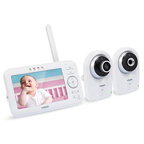 VTech VM351-2 5” Digital Video Baby Monitor with 2 Cameras, Wide-Angle Lens and Standard Lens, Silver and White