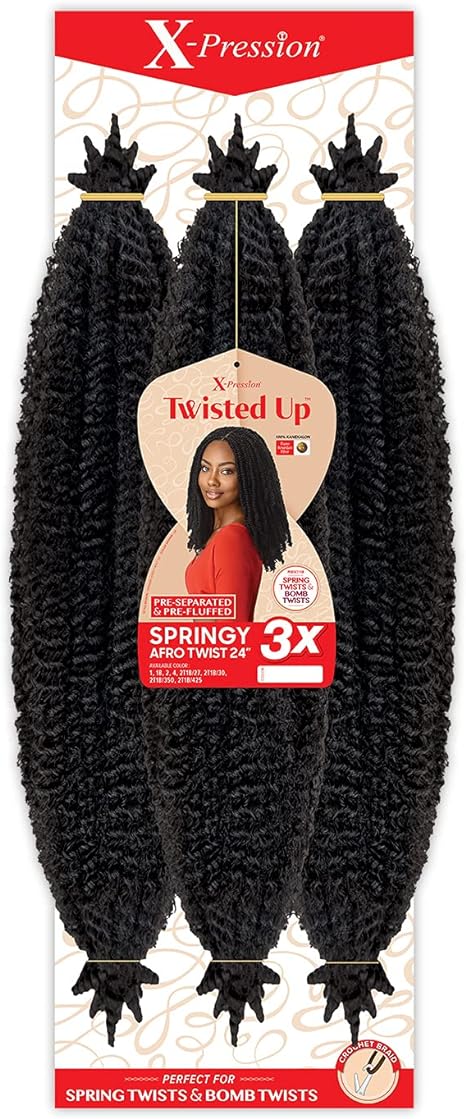 X-pression Braid Outre Crochet Braids X-Pression Twisted Up 3X Springy Afro Twist 24inch (1-Pack, 2T1B/27)