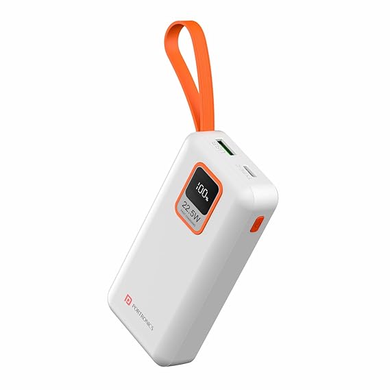 Portronics Ampbox 10K 10000 mAh Power Bank with 22.5W Fast Charging, Digital Display, Dual Output(Type C PD   USB), Type C Input, Wake Up Button(White)