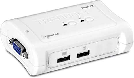 TRENDnet 2-Port USB KVM Switch and Cable Kit, 2048 x 1536 Resolution, Device Monitoring, Auto-Scan, Audible Feedback, USB 1.1, Compliant with Windows and Linux, Hot-Pluggable, White, TK-207K