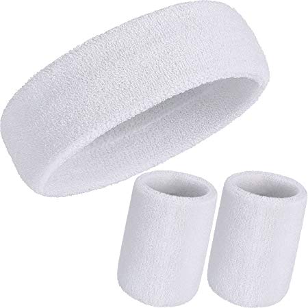 WILLBOND 3 Pieces Sweatbands Set, Includes Sports Headband and Wrist Sweatbands Cotton Sweat Band for Athletic Men and Women