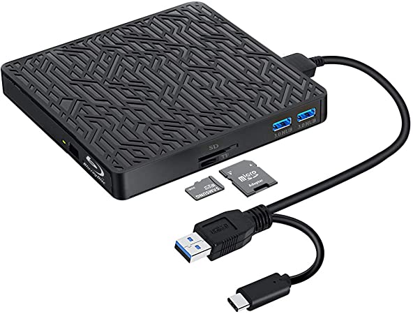 5 in 1 External Blu ray DVD Drive, USB3.0 type-C Bluray 3D Drive Player CD DVD Drive Burner with SD/TF Card Reader USB3.0 Hubs Compatible with Windows XP/7/8/10 MacOS, Linux for MacBook Laptop Desktop