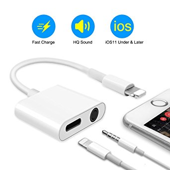 Lightning to 3.5 mm Headphone Jack Adaptor, iPhone 8/X /7/7 Plus Headphone AUX Adapter Dual Function 8 Pin&nbsp;Lightning to 3.5mm Audio Splitter, Support iOS11 and before. (No Calling Function)