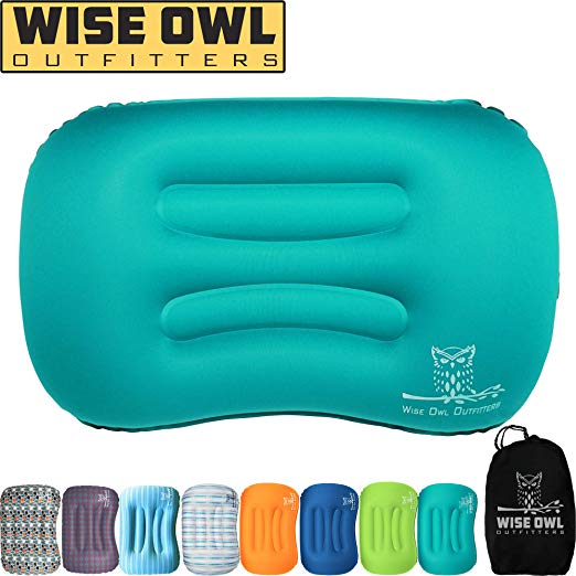 Wise Owl Outfitters Ultralight Inflatable Air Camping Pillow – Compressible Compact Inflating Small Travel Pillows for Sleeping Backpacking Hammock Car Camp or Beach with Smart Push Button Air Valve