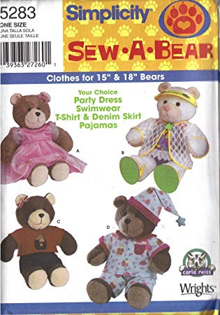 Simplicity 5283 - Sew-a-Bear - Bear and Clothes for 15-inch and 18-inch Bears