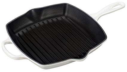 Le Creuset Cast Iron Signature Square Skillet Grill, 10 1/4", White