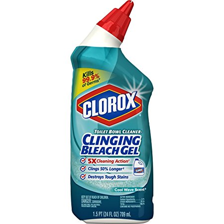 Clorox Toilet Bowl Cleaner, Clinging Bleach Gel - Cool Wave Scent, 24 Fluid Ounce