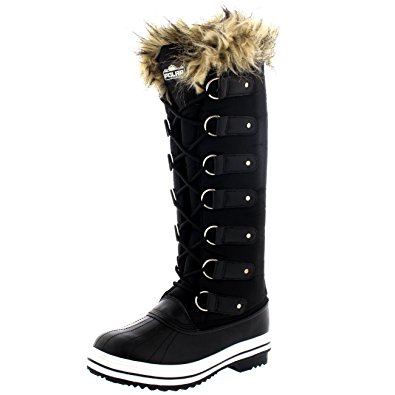 Womens Lace Up Rubber Sole Knee High Winter Snow Rain Shoe Boots