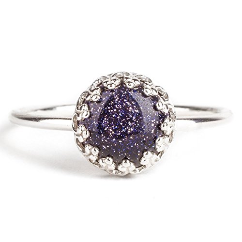 Custom Night Sky Constellation Ring in Sterling Silver with Blue Goldstone Gemstone Star Galaxy Space Jewelry