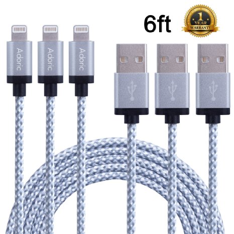 Adoric 3pcs 6ft/2m Extra Long Nylon Braided Tangle-Free 8 Pin Lightning Cable, Sync & Charge iPhone 6s/6s Plus/6/6Plus/5s/5c/5, iPad/iPod Models (White)