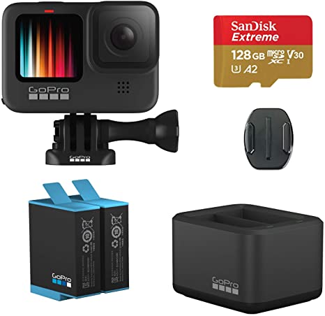 GoPro HERO9 Black Action Camera with GoPro Dual Battery Charger   Battery for HERO9 Black & 128GB Micro-SD Card