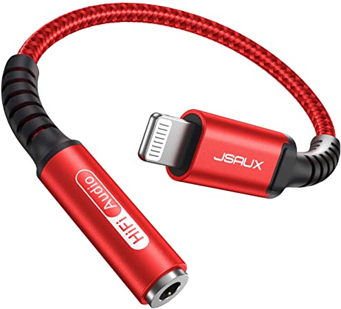 Lightning to 3.5mm Female Headphone Jack Adapter, JSAUX [Apple MFi Certified] Lightning to Audio Jack Converter Compatible with iPhone 13/12 Mini/12 Pro/11/11 Pro/11 Pro Max/SE/X XR XS - Red