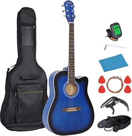 ZENY 41in Beginner Acoustic Guitar Set w/Gig Bag, Tuner, Strings, Strap, Capo and Picks (Blue)