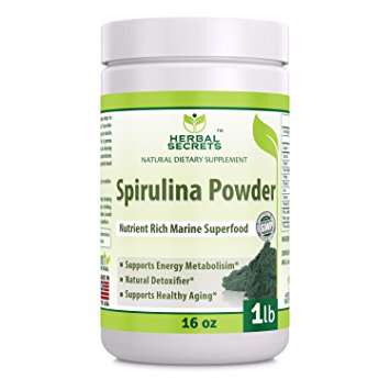 Herbal Secrets Non-GMO Spirulina Powder 1 lb (16 oz) - Highest Quality Spirulina on Earth - 100% Vegetarian, Gluten Free & Non-Irradiated - Blue Green Algae Perfect for Smoothies, Juices & More