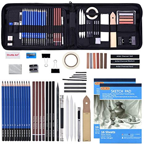 Drawing Pencils Set,52 Pack Professional Sketch Pencil Set in Zipper Carry Case,Art Supplies Drawing Set with Graphite Charcoal Sticks Tool Sketch Book for Adults Kids Drawing Sketching by Shuttle Art