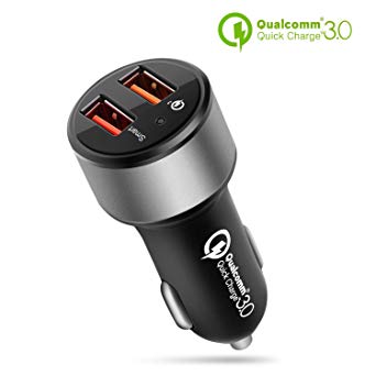 TNP Dual USB Port Car Charger with Quick Charge 3.0 Smart Fast Charge Port Power Adapter for iPhone 7/6s/6/Plus, iPad Pro/Air/Mini, Samsung Galaxy S7/S6/S5, Note 5 4, Android, iOS Smartphone Tablet