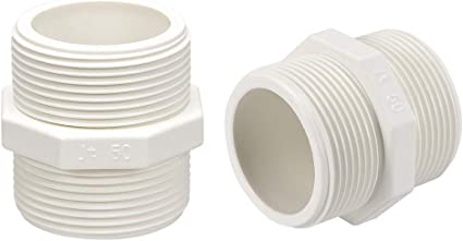 uxcell PVC Pipe Fitting Hex Nipple G1-1/2 X G1-1/2 Male Thread Adapter Connector 2pcs