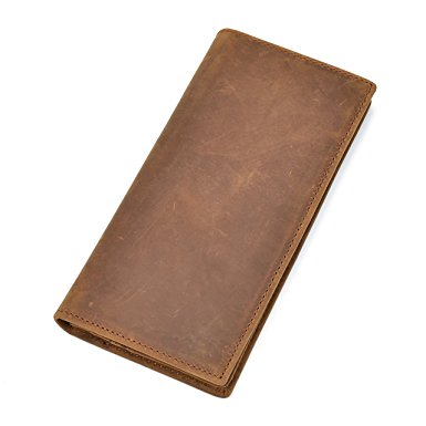 Men's Genuine Leather Long Wallet With Zipper Pocket Vintage Bifold Checkbook Purse