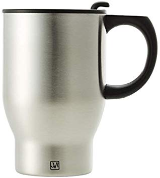 JVR Stainless Steel Travel Coffee Mug with Handle and Lid | Double Wall Vacuum Insulated Mug | Portable Coffee Mug Fits in Car Cup Holder | 14 oz (390 ml) | Thermal Coffee Mug | Black