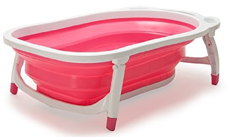 Lil' Jumbl Baby-to-Toddler Folding Bathtub | Sling for Newborns Included (Pink)