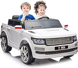 2-Seater 12V Ride On Car Toy with Remote Control, Battery Powered Electric Vehicle for Two Kids,MP3 Player Music (White)