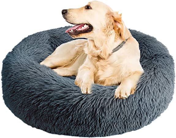 Calming Dog Bed Cat Bed,Washable Round Dog Bed - 23/30 inches Anti-Slip Faux Fur Donut Cuddler Cat Bed for Small Medium Large Dogs - Fits up to 25/45 lbs - Waterproof Bottom