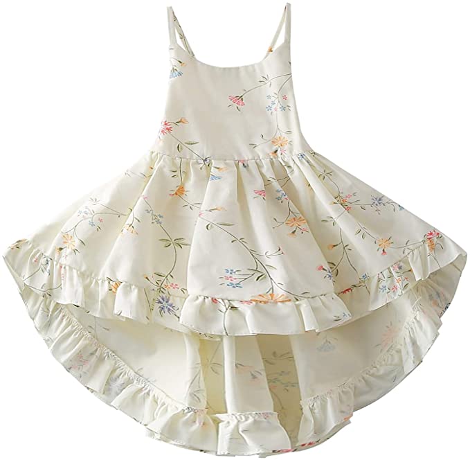 CRAZY GOTEND Toddler Vintage Floral Girls Dress Baby Backless Sundress,Blue 2T