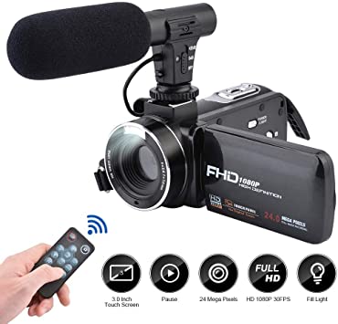 Video Camera Camcorder 3.0 Inch IPS Touch screen FHD 1080P Vlogging Camera with Flash, 24MP Digital Camcorder with External Microphone Speaker 16X Digital Zoom Camera