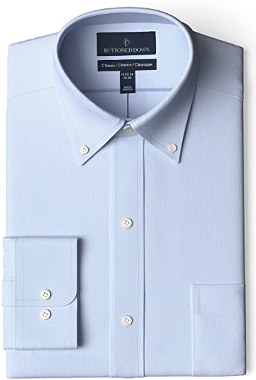 Buttoned Down Men's Standard Classic Fit Button Collar Solid Non-Iron Dress Shirt with Pocket