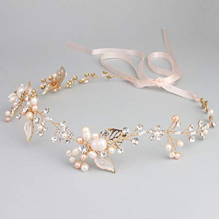 Ammei Bridal Crystal Headband with Freshwater Pearls Flower Design Wedding Hair Accessories