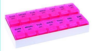 Apex 7- Day Push to Open Pill Organizer, 1x Per Day or AM/PM (AM/PM With Tray, Berry (Pink))